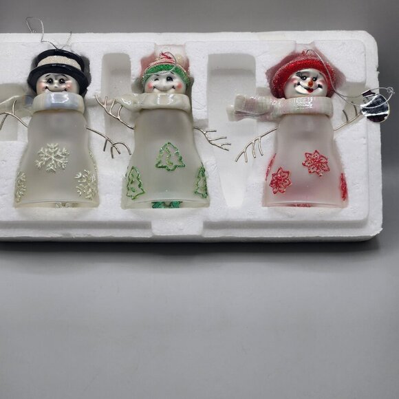 The Bradford Editions Snowman Family Glass Bells Ornaments Christmas Winter - Picture 8 of 11